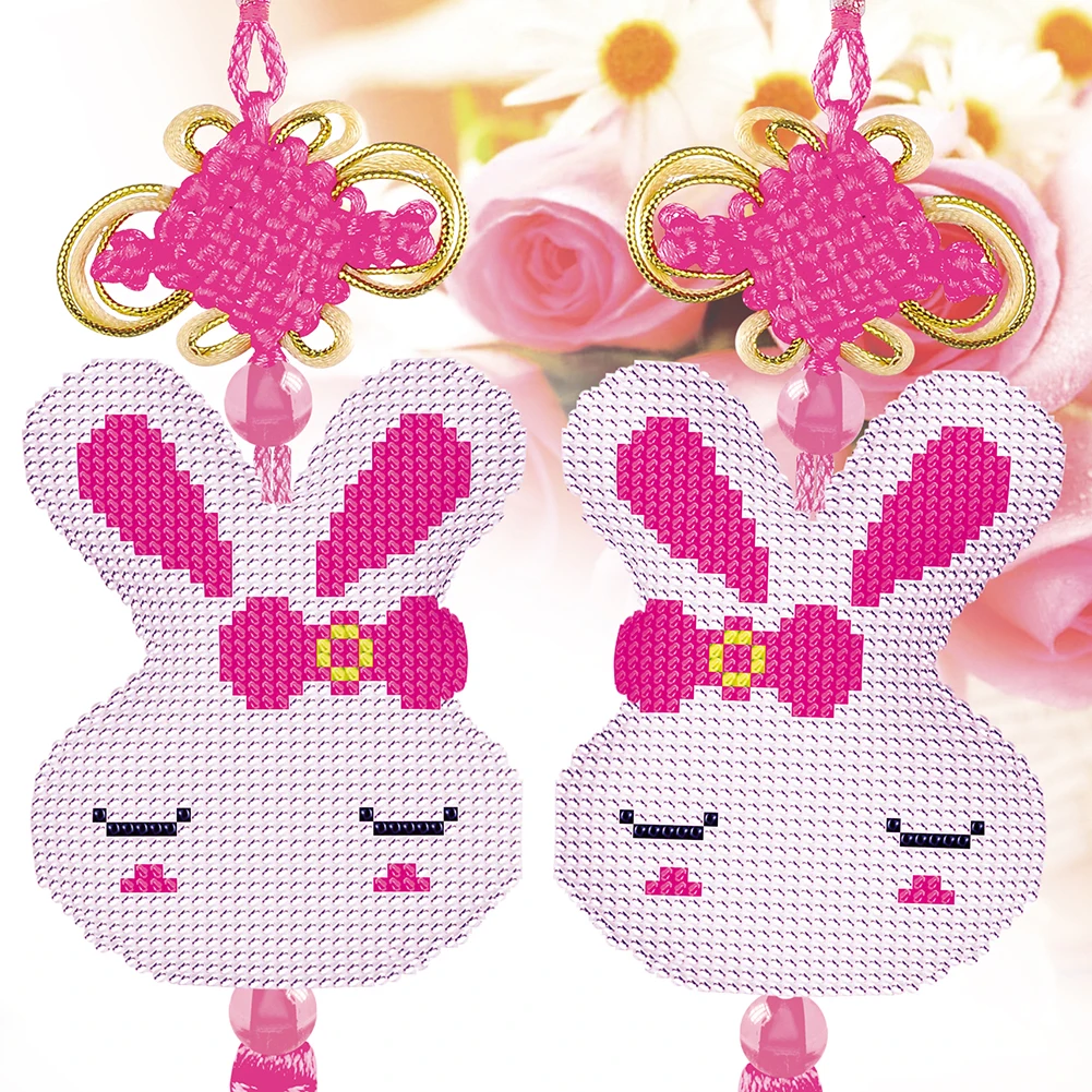 

Stamped DIY fox Rabbit Zodiac Chinese Knot Craft Beaded Cross Stitch Car Hanging Printed Embroidery Tassel Kit Pendant