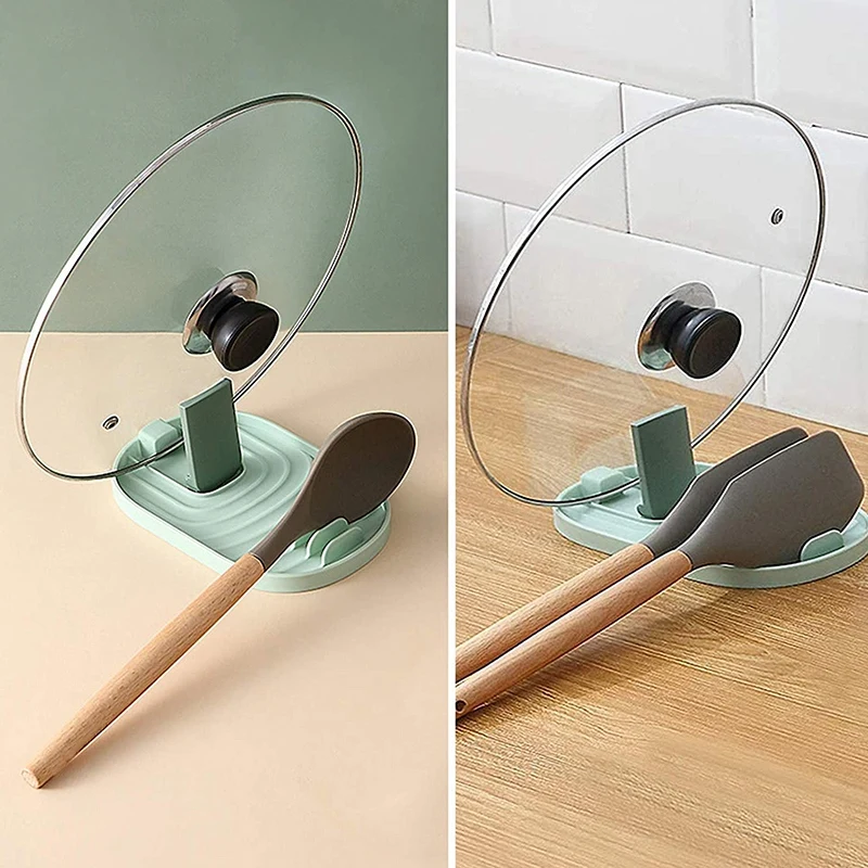 

2 PCS Multifunction Spoon Rest and Pot Lid Holder, Foldable Organizer Household Plastic Utensil Anti-Slip Pan Cover