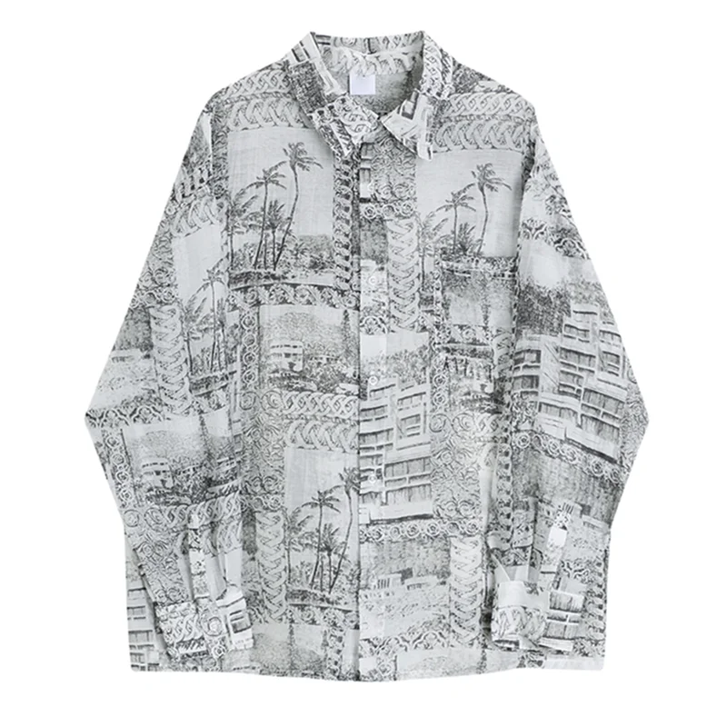 

Women's Shirt New 2022 Casual Summer Printing Streetwear Long Sleeve Polo Collar TOP Vintage Baggy Female Sunscreen Blouse Coat