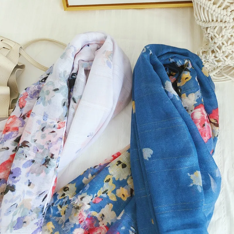 Женский элегантный шарф с принтом маргариток на весну и лето Открытый шейный