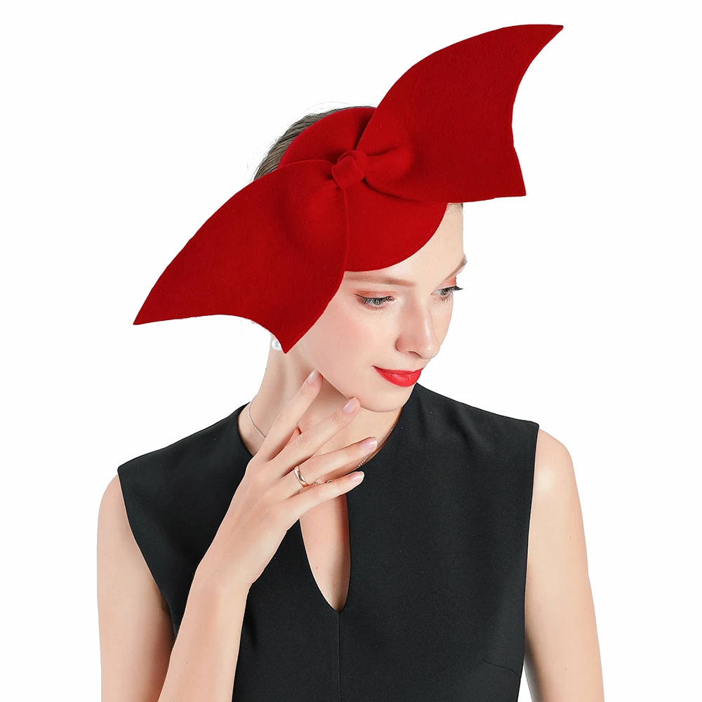 Вуалетки шляпа таблетка с красной бабочкой клип100% австралийская шерсть фетровые