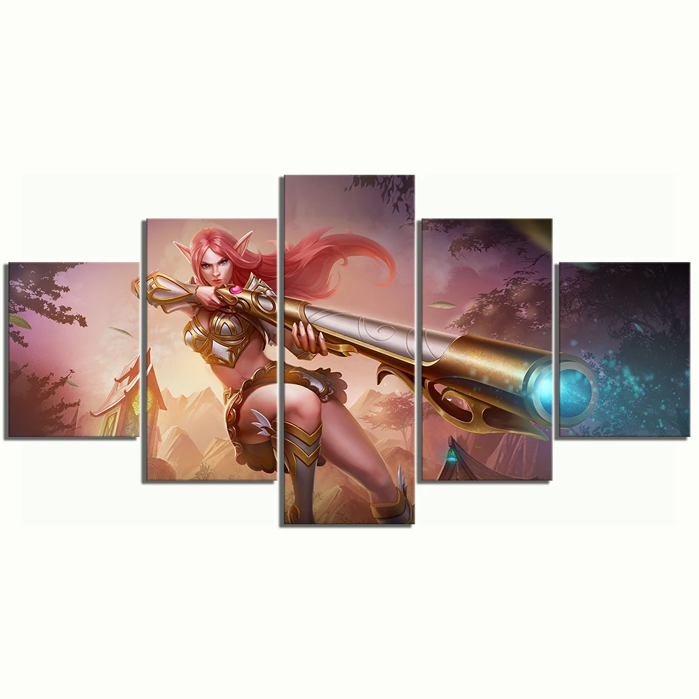 

Canvas Pictures Home Decoration 5 Panel Women Shooter Paladin Gam Painting Wall Art Prints Modern Poster Hotel Modular Kids Room