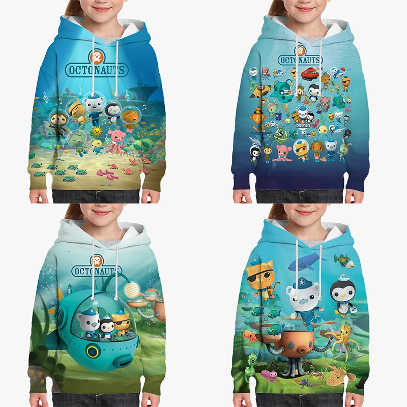 Детские блестящие толстовки Octonauts с объемным рисунком, пуловеры, осенние детские топы для малышей, спортивная одежда, пальто, уличная одежда