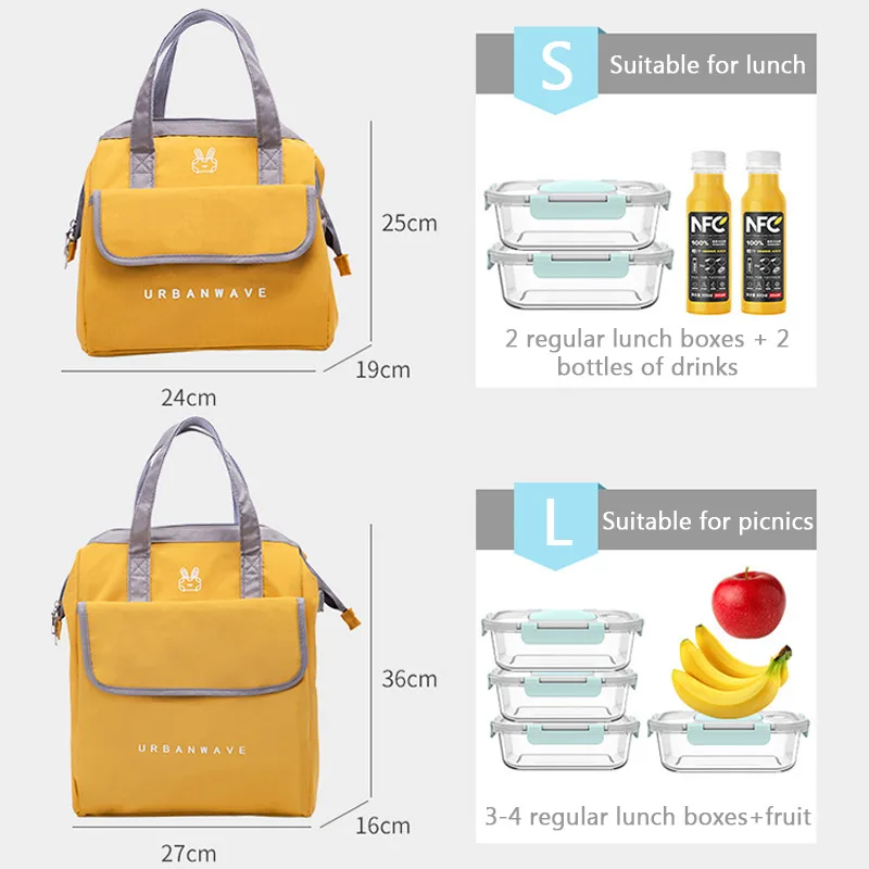 

Portable Lunch Bag Bento Pouch Picnics Thermal Insulated Lunch Box Tote Big Capacity Thicken Food Fruit Drink Storage Cooler Bag