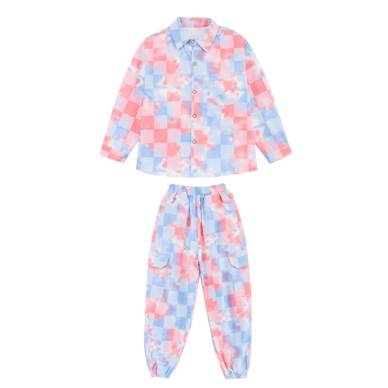 

Kid Cool Hip Hop Clothing Checkered Oversized Shirt Top Streetwear Tactical Cargo Pants for Girl Boy Jazz Dance Costume Clothes