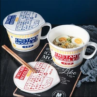 creative japanese instant noodle bowl ceramic bowls with cover soup bowl cereal bowl student dormitory bowl noodle cup with lid