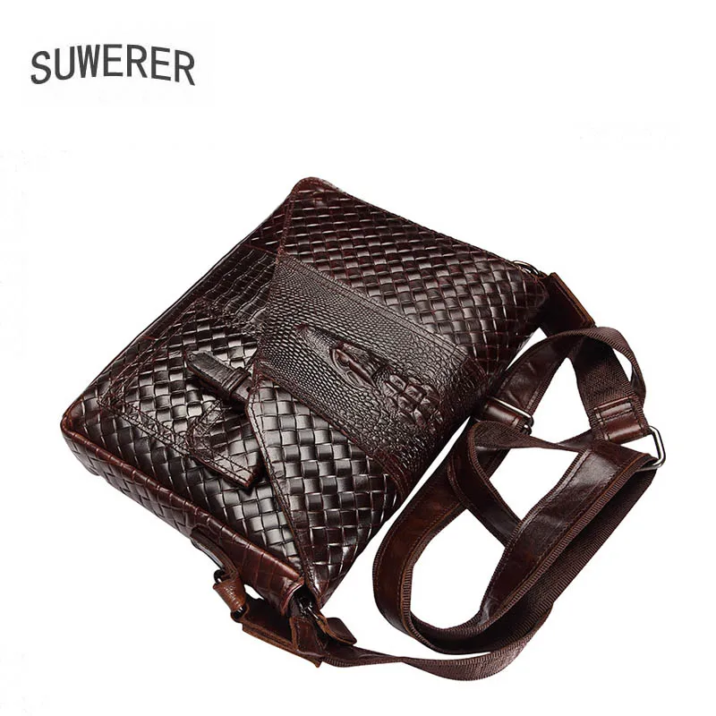 

SUWERER Crocodile pattern real cowhide bag Genuine Leather men bag Business men's shoulder bag