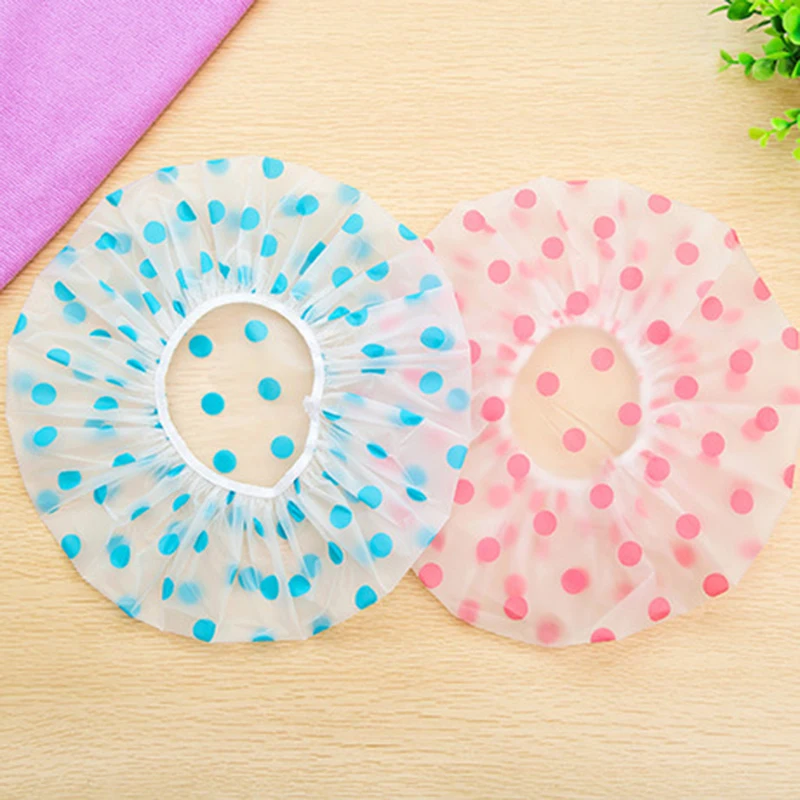 Waterproof Wave Point Bath Shower Cap Hat Elastic Reusable Head Hair Cover For Women Salon Bathroom Tool | Дом и сад