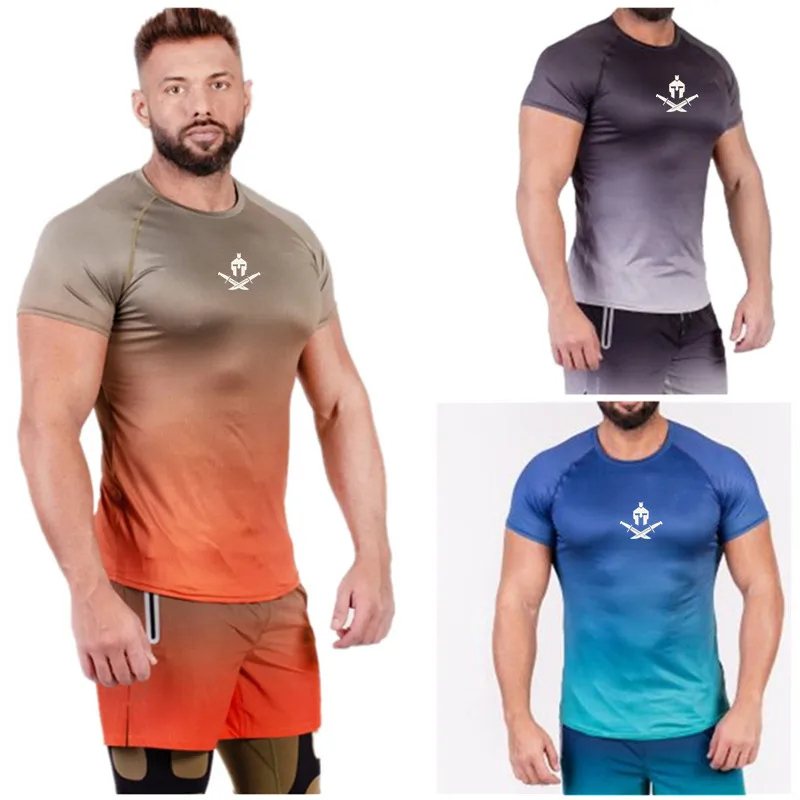 

Mens Fitness T-shirt Gyms Bodybuilding Workout Skinny Short sleeve Cotton t shirt Summer Male Running Sports T-shirt men