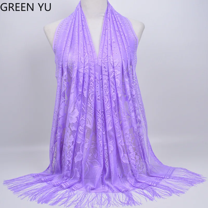 Женский Мусульманский Исламский однотонный кружевной полый длинный хиджаб с