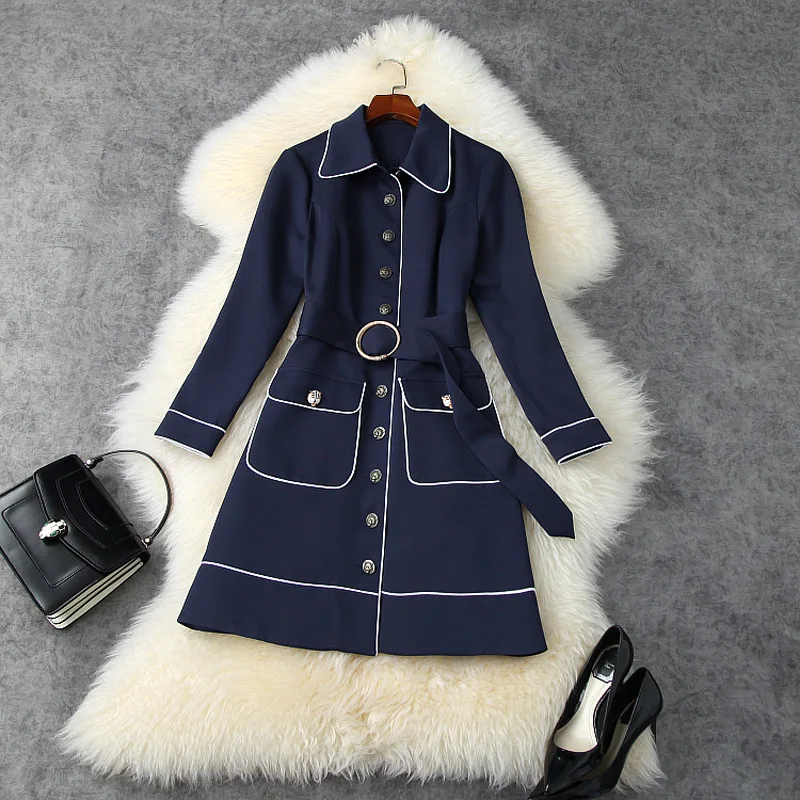 

Women's Dress Autumn Winter 2021 New Elegant Ladies Turn Down Collar Wrist Length Sleeves Single Breasted Slim A-Line Mini Dress