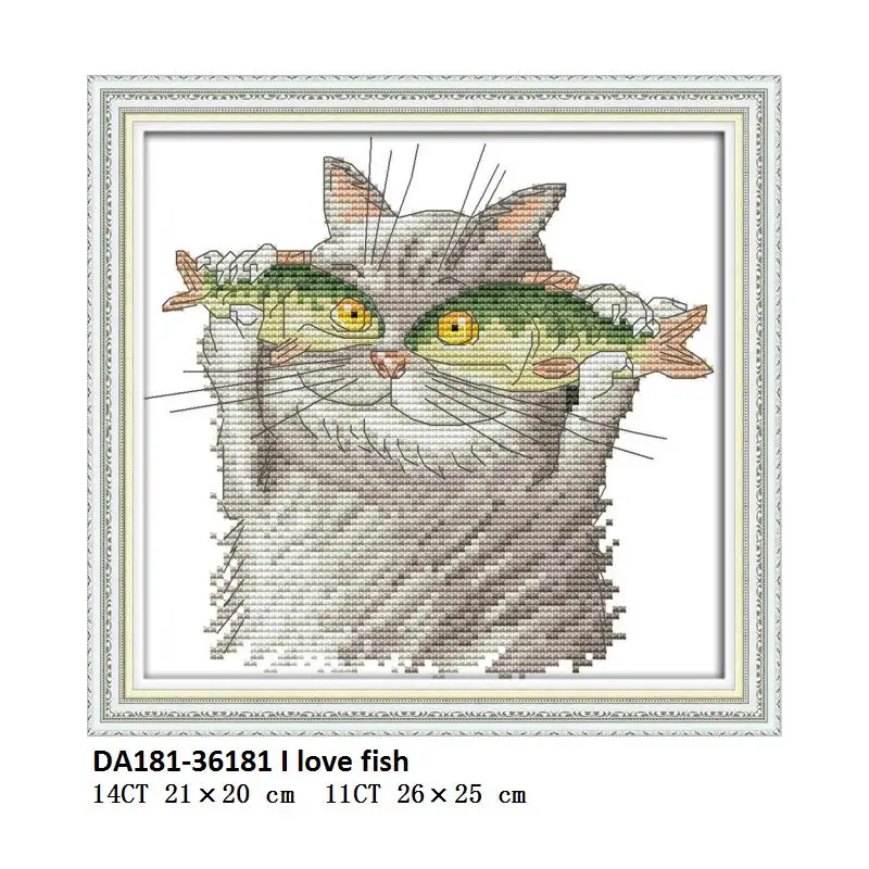 Joy Sunday вышивка крестиком Кот I love Fish 11ct 14ct сделай сам ручная работа Счетный Набор для вышивки крестом DMC Набор для вышивания набор для рукоделия