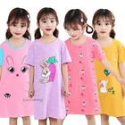 Летняя детская одежда для сна, халат, детское Хлопковое платье с коротким рукавом, модная пижама для девочек, юбка, ночная рубашка для девочек, большие размеры