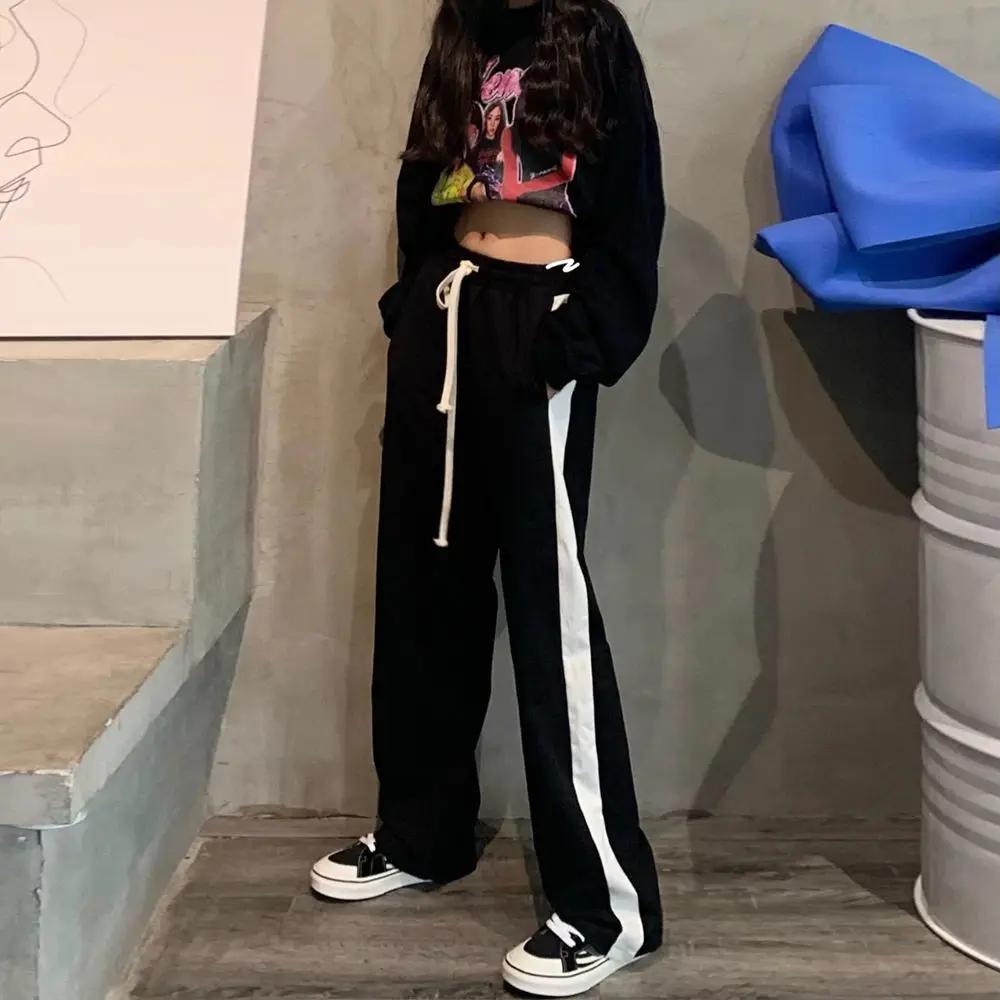 

Брюки Харадзюку для женщин, корейская мода, женская одежда 2022, женские брюки, подходящие ко всему прямые широкие брюки в стиле оверсайз