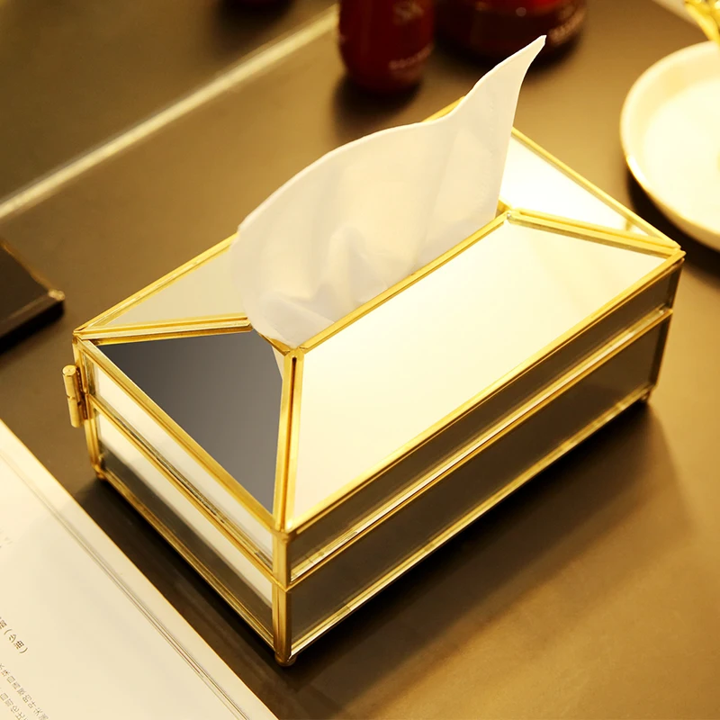ANFEI Новое поступление Золотая стеклянная коробка для салфеток высокого качества