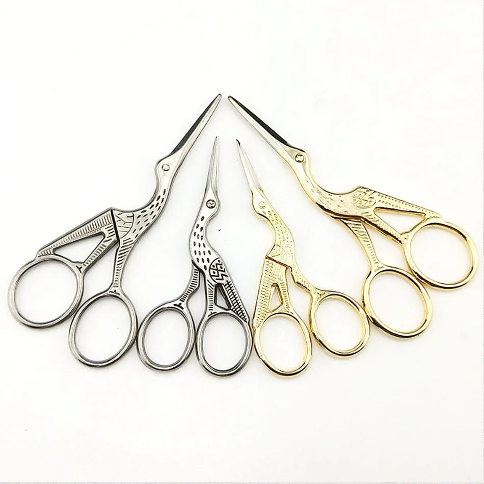 

Stainless Steel Retro Tailor Scissor Crane Shape Sewing Small Embroidery Craft CrossStitch Scissors DIY Tools Golden silvery