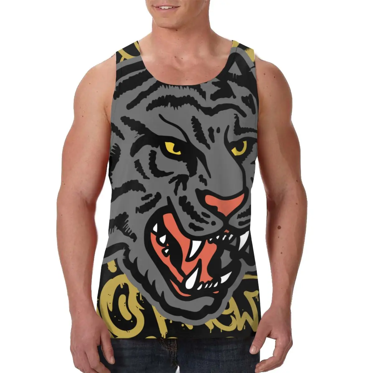 Новая мода рубашки без рукавов майка крутая Мужская рубашка для фитнеса с тигром