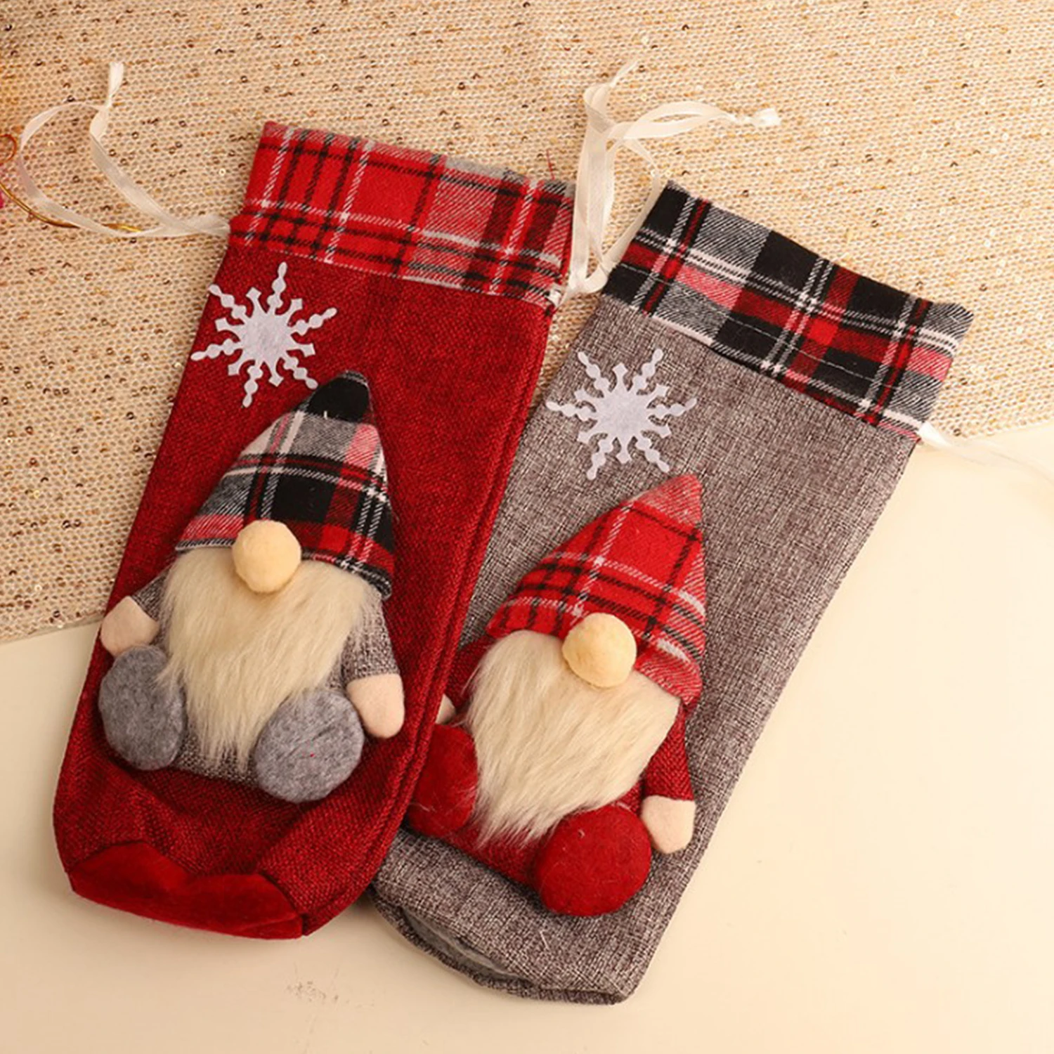 

Christmas Wine Bottle Cover Santa Claus Pattern Champagne Bottle Holders Cover Table Decor Gift Holiday Festivals Xmas Decor