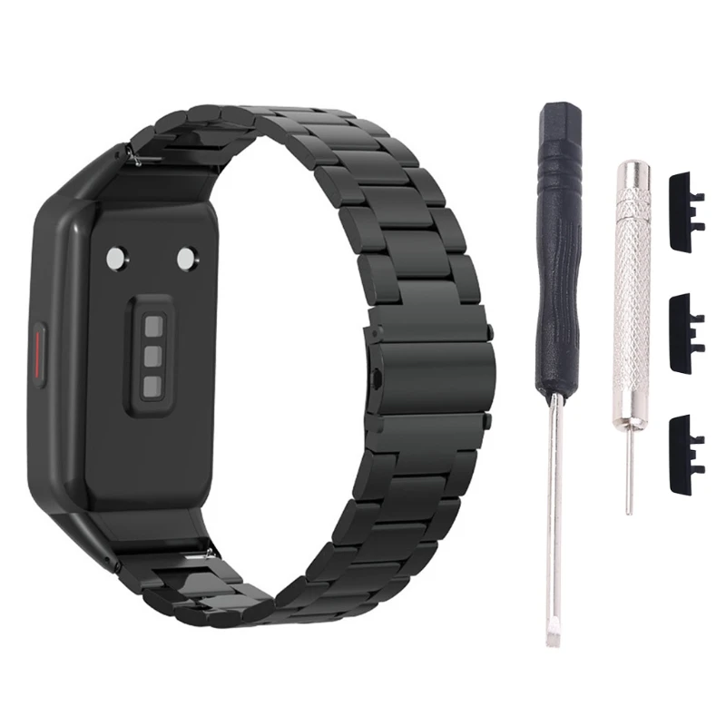 

Stainless Steel Bracelet Smart Watch Strap For -Huawei Honor Band 6 Smart Watch Double Snap Buckle Solid Stainless Steel Strap