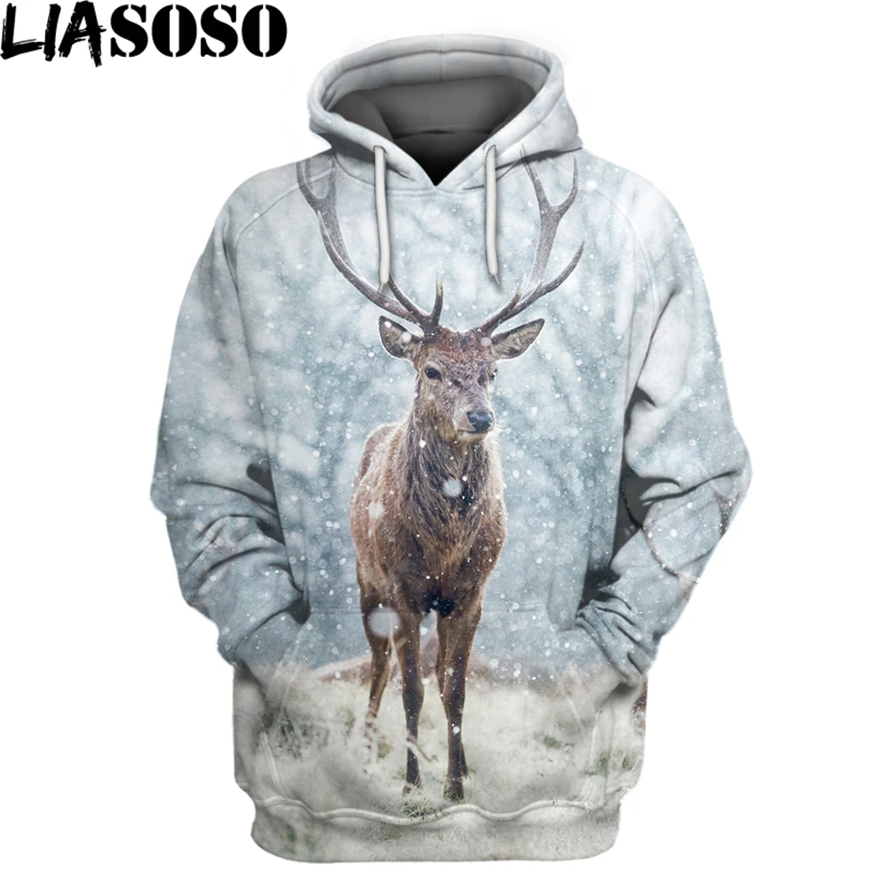 

LIASOSO Animal Sika Deer Pullover 3D Printing Hooded Sweater Women Men Loose Comfortable Sweater New Casual Long-sleeved Fashion