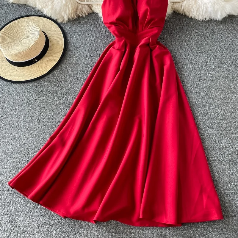 

Women Bandage Sexy Dress New Summer V Neck A Line Vintage Party Dresses Vestidos Mujer Ladies Backless Midi Robe Clothing