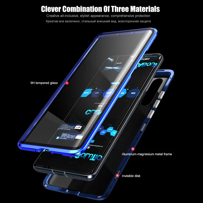360 magnetic adsorption flip double glass case for huawei p20 p30 lite mate 10 20 30 p40 pro honor 10 v10 v20 v30 20i full cover free global shipping