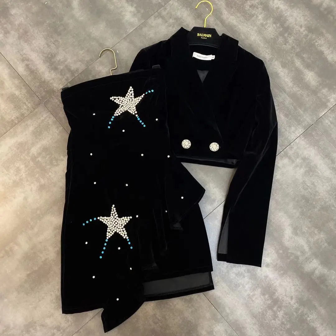 Новинка 2019 вельветовый жакет с бриллиантовой пряжкой + пятиконечная звезда