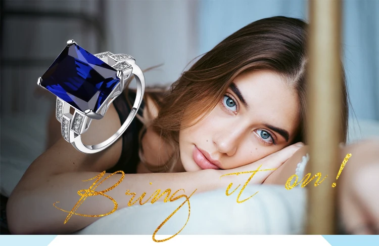 Jewelrypalace роскошный Изумрудный Cut 9.6ct создан синий сапфир коктейльное кольцо 925 серебряное кольцо для Модные женские туфли распродажа