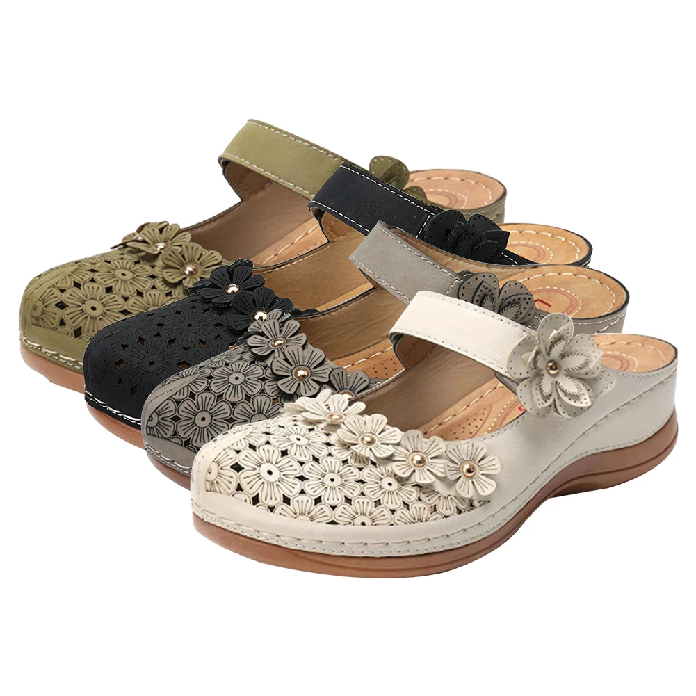 Женские босоножки ручной работы кожаные сандалии с цветочным принтом туфли на