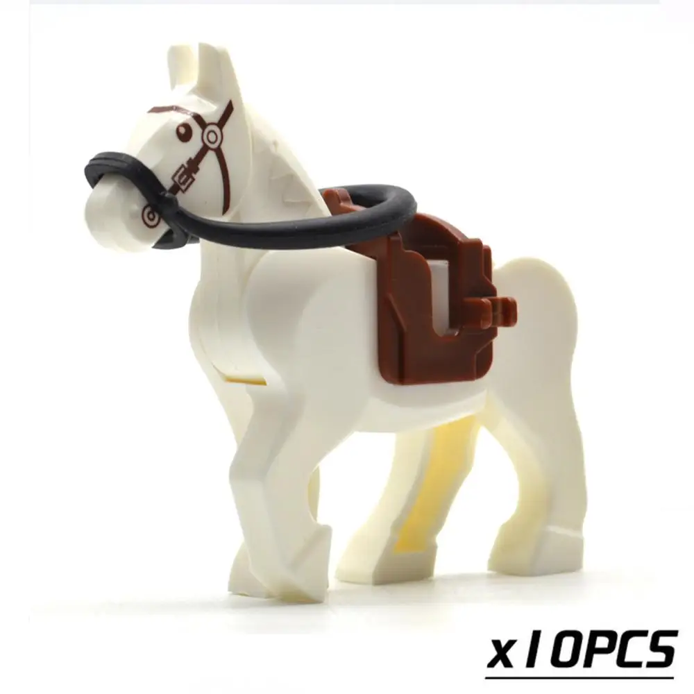 WW2 военные лошади черный, белый, коричневый кубики Moc часть строительные блоки военные аксессуары подарки игрушки для детей - Цвет: 10pcs white horse