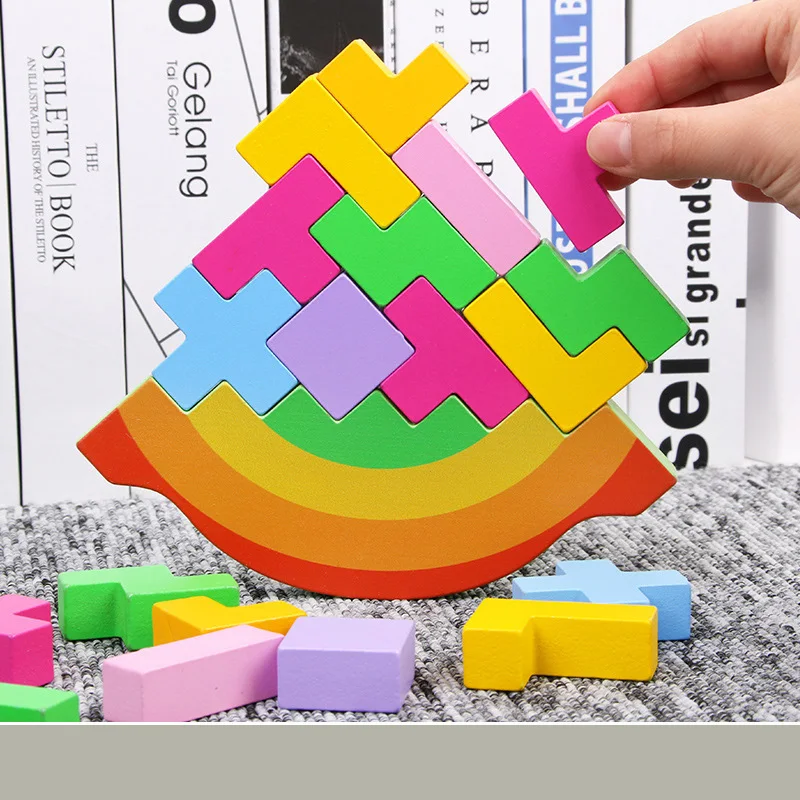 

Wooden Toys Colorful Rainbow Swing Stacking High Children's Balance Training toy Tetris Blocks Montessori Educational Toys