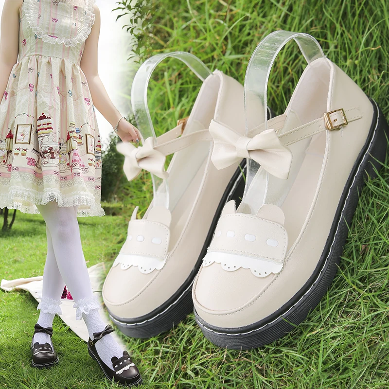 

Japanese College Student Girls Round Toe Buckle Straps Bow Shoes Lolita Jk Commuter Uniform Lovelive Pu Leather Shoes 4 Colors