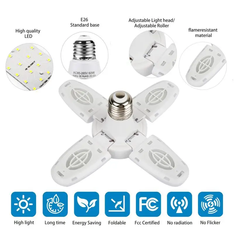 

38W 6500K LED Garage Light Deformable Industrial Lighting 3800LM High Bay Foldable Led Fan Light Garage Lamp For Workshop