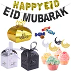 Коробка для конфет Happy Eid Mubarak, 1020 шт., золотые, серебристые, черные, бумажные коробки для конфет, Рамадана, десерт, Топпер для тортов, мусульманские Вечерние товары для украшения Eid