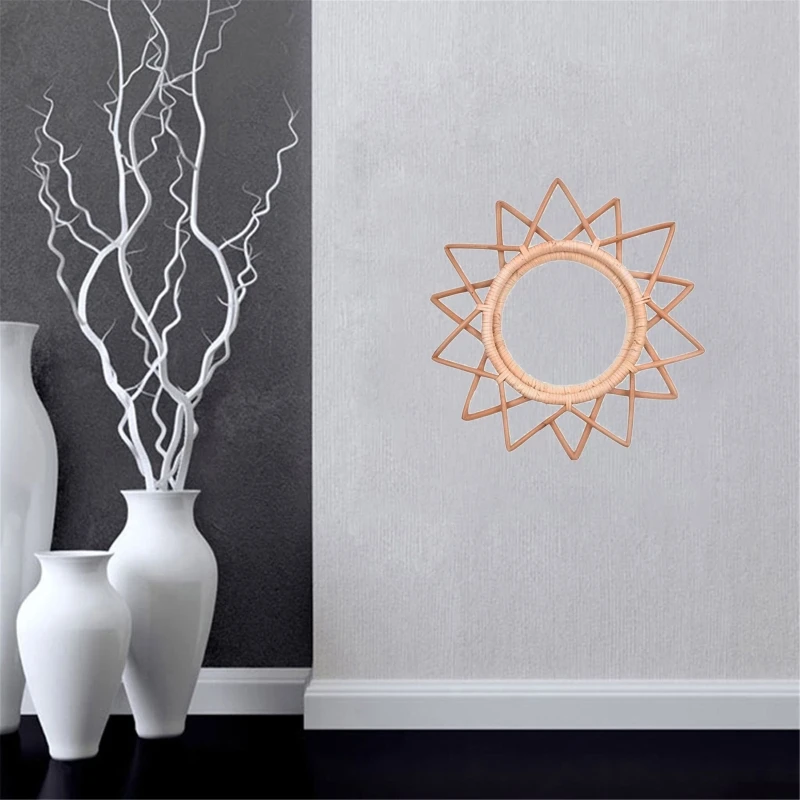 

Rattan Innovative Art Decoration Round Makeup Mirror Dressing Bathroom Wall Hang