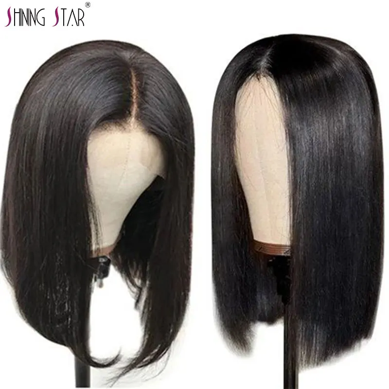 

Peruvian Straight Short Bob Wig Lace Front Wigs Pre-Plucked 13x1 Lace Front Human Hair Wigs With Baby Hair 150 Shining Star Remy