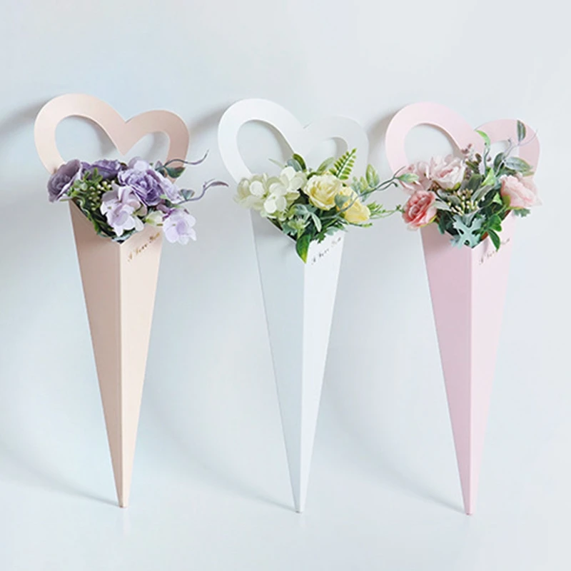 

Paper Flower Bags Rose Florist Wrapping Gift Box Flower Packaging Creative Handle Box Home Decoration
