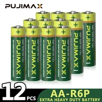 pujimax 12 pcs r6p aa carbon battery dry type disposable battery 1 5v carbon zinc battery for camera radio toys safe and durable