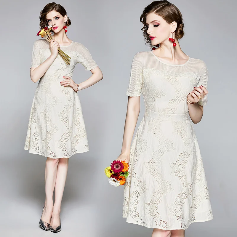 

European Station Summer New Pure Lace Spliced Dresses