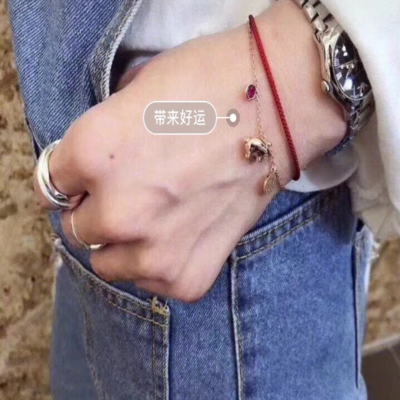 

Women's New Fashion Good Luck Lucky Pig Pendant 925 Sterling Silver Red String Bracelet Original Brand High Quality Jewelry Gift