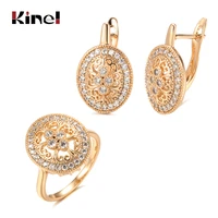 kinel luxury natural zircon earrings rings for women noble 585 rose gold stud earrings wedding fine jewelry crystal flower gift