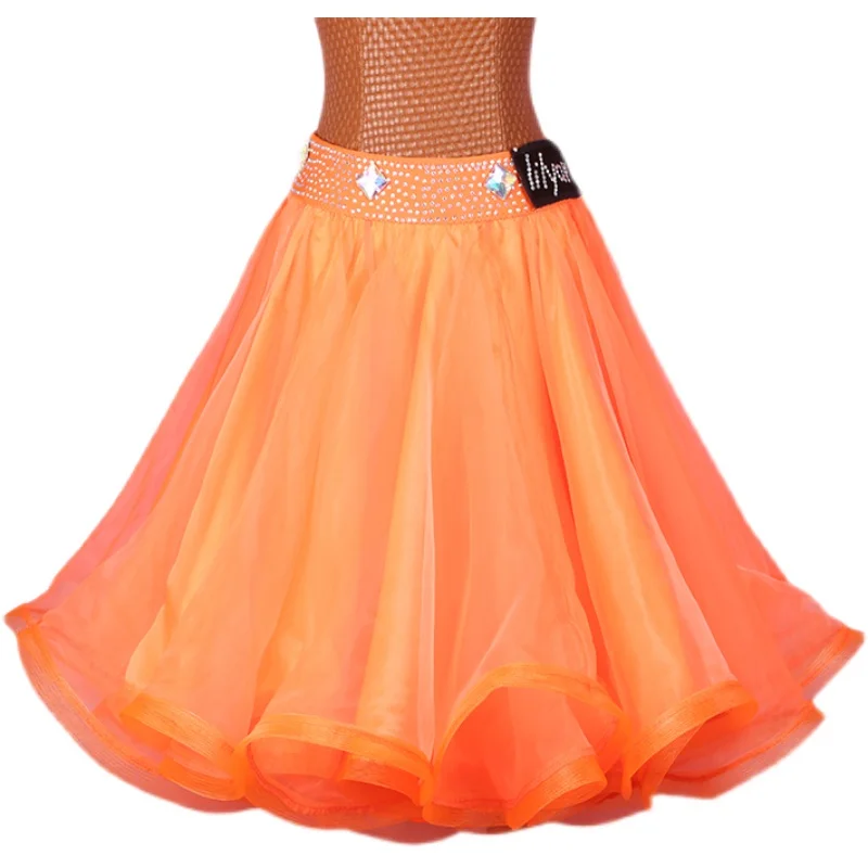 New Latin dance modern dance square dance skirt pleated skirt fish bone curling skirt orange square shiny dance skirt