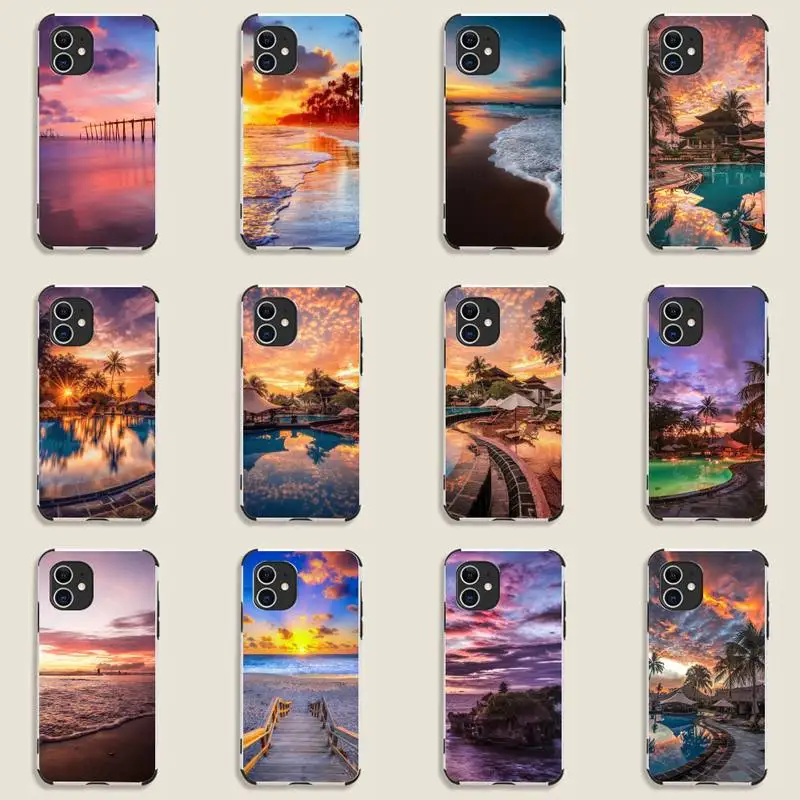 

Sunset view of Bali Phone Case Lambskin Leather For iphone 12 11 8 7 6 XR X XS PLUS MINI PLUS PRO MAX Shockproof