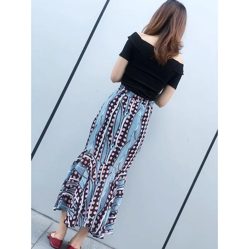

Women Skirt Vintage Clothes Long Skirts Harajuku Summer High Waist Streetwear 2021 Fashion Printed Spring Elastic Chiffon Y789