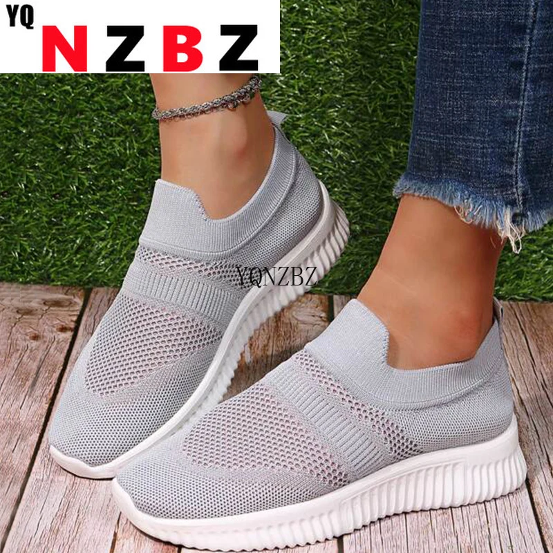 

Ladies Vulcanized Shoes Autumn Breathable Solid Color Knitted Mesh Fabric Casual Women Sport Shoes Fashion New Female Flat Shoes