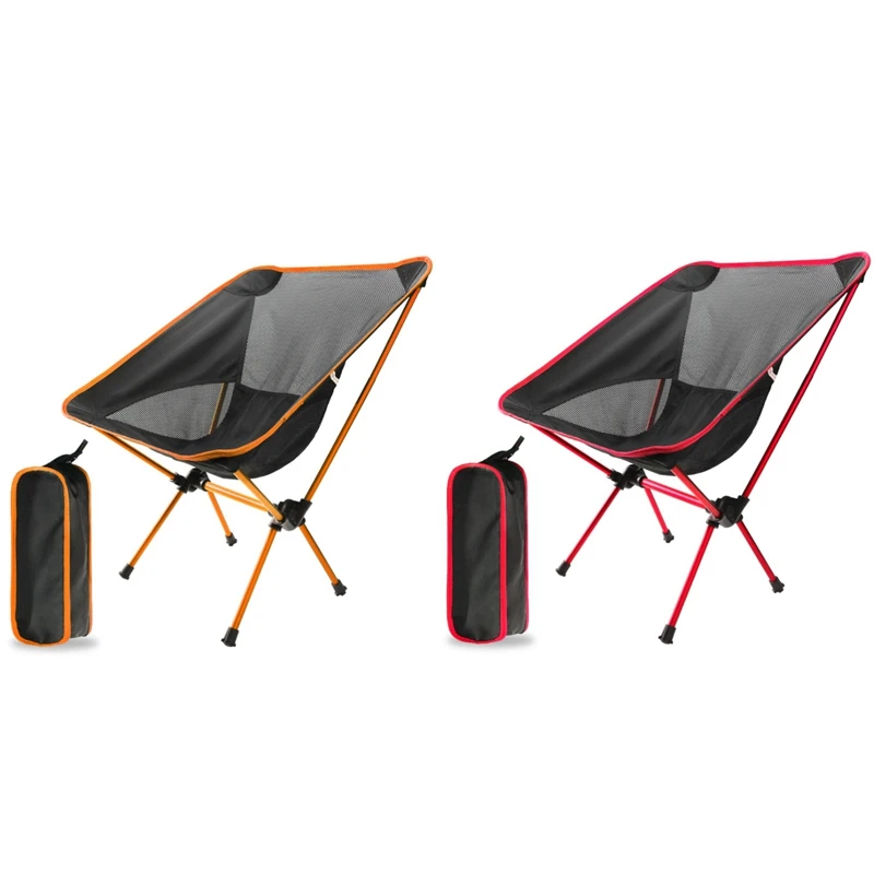 구매 2 세트 야외 접이식 의자 초경량 휴대용 낚시 의자 비치 의자 캠핑 의자 문 의자, 오렌지 & 레드