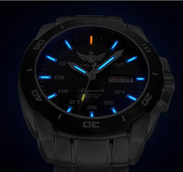 Автоматические часы Yelang Tritium T100 японские с 24 драгоценными камнями
