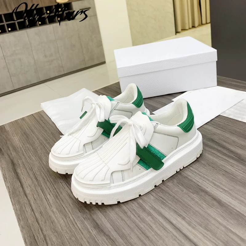 

Prowow Shoes For Women 2021 Lady Trainers Flat Shoes Sneakers Low Top Run Away shoes White Calfskin Cotton Luxury Brand