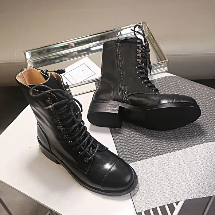 Женская зимняя обувь на шнуровке черные ботинки плоской подошве Botas Mujer Ins Combat 2019 |