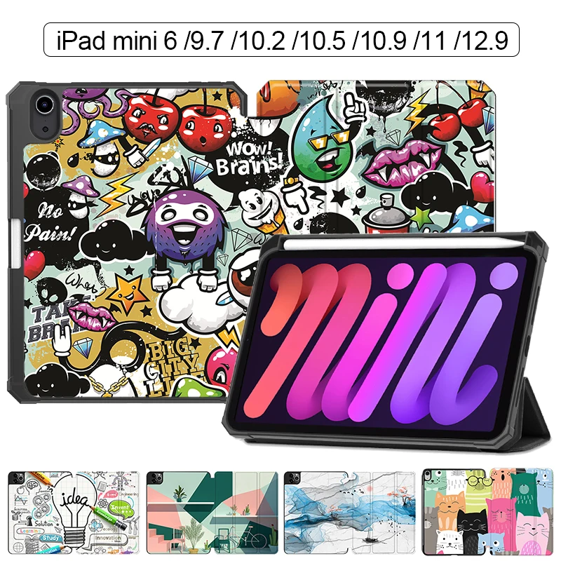 

MTT 2021 Case For iPad Mini 6 Pro 11 12.9 inch Funda With Pencil Holder Soft TPU+Leather Flip Stand Smart Cover Coque 9.7 Air 2